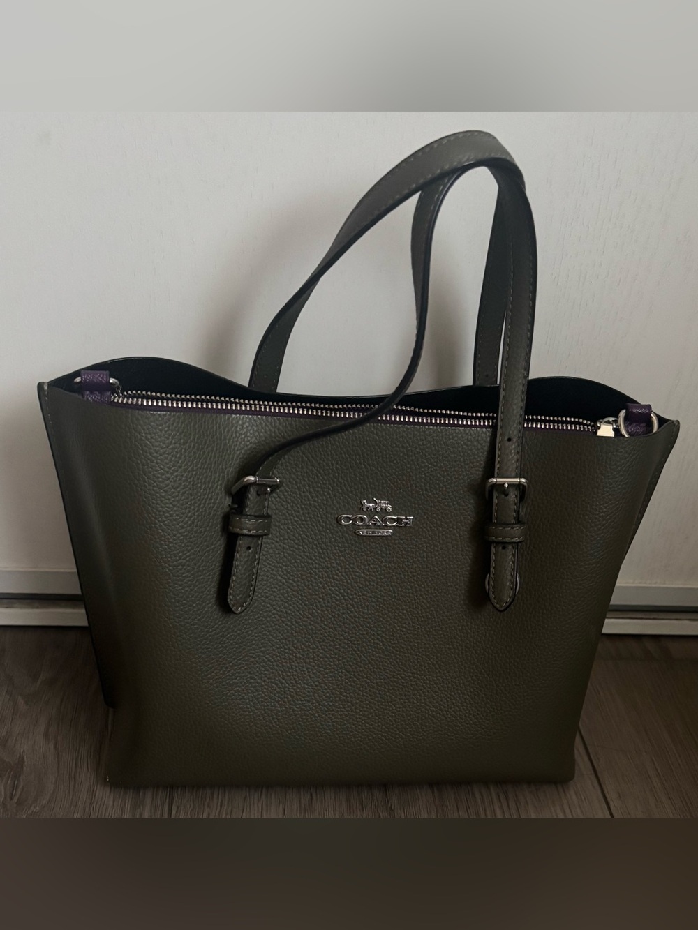 Coach Olive Green Pebbled Leather Tote